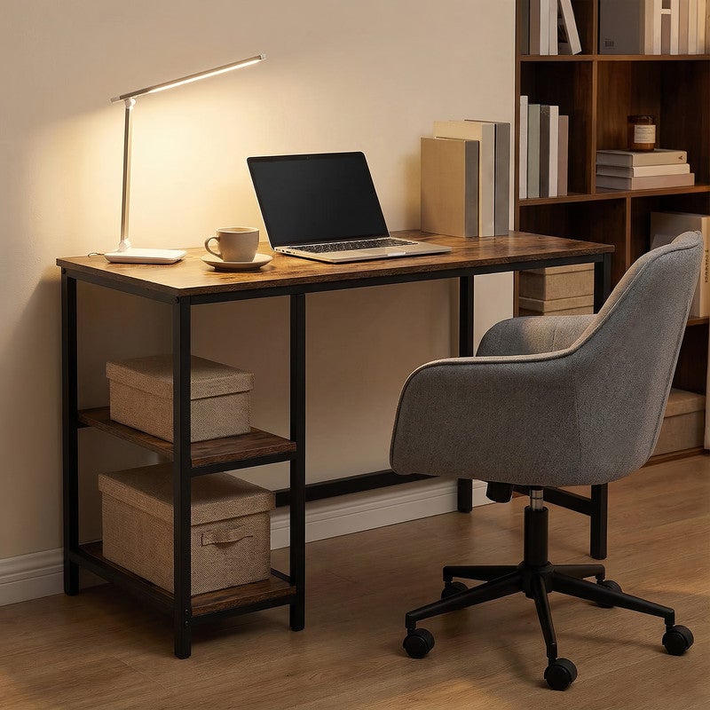 Table d’Ordinateur, Bureau avec Rangement, avec 2 Étagères Réversibles, Poste de Travail, Cadre en Acier, Style Industriel, Marron et Noir - 2