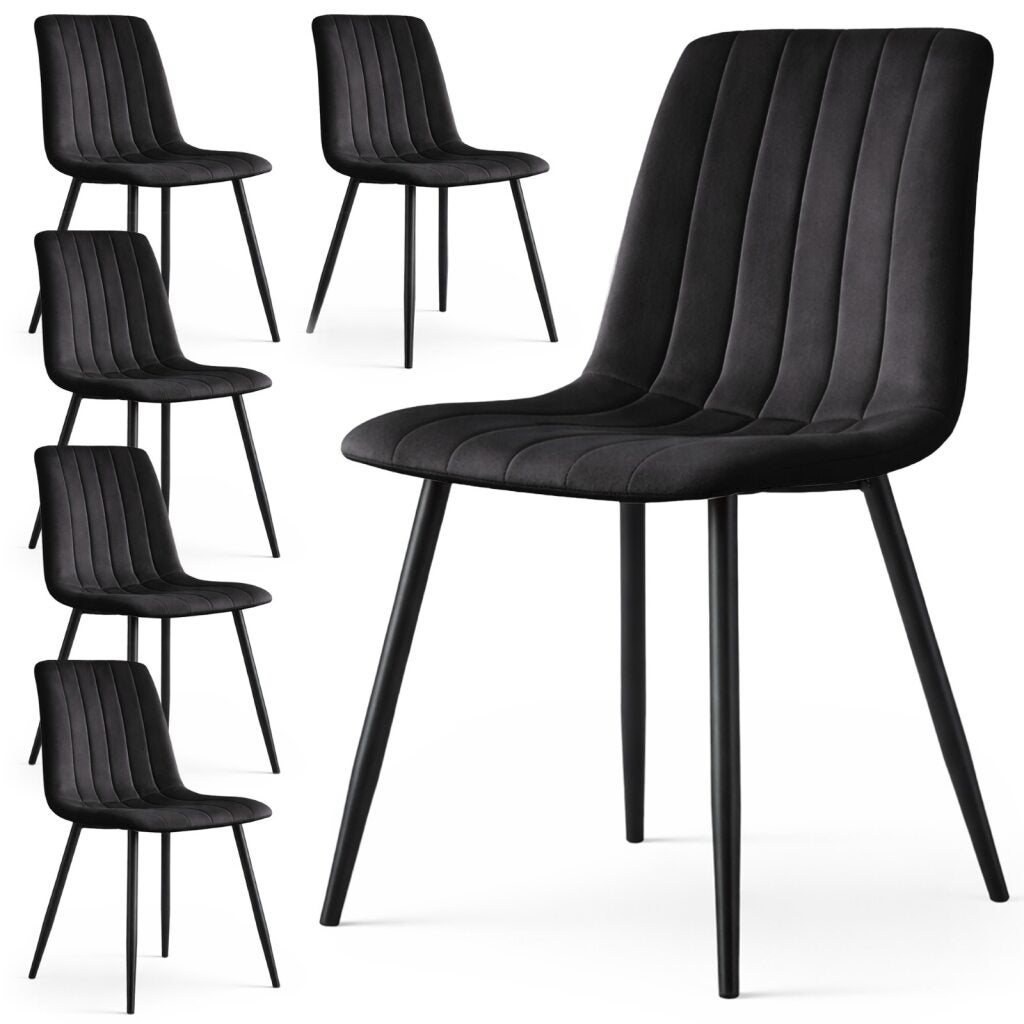 6x Welurowe krzesło tapicerowane pikowane Czarne LIVO Czarne nogi