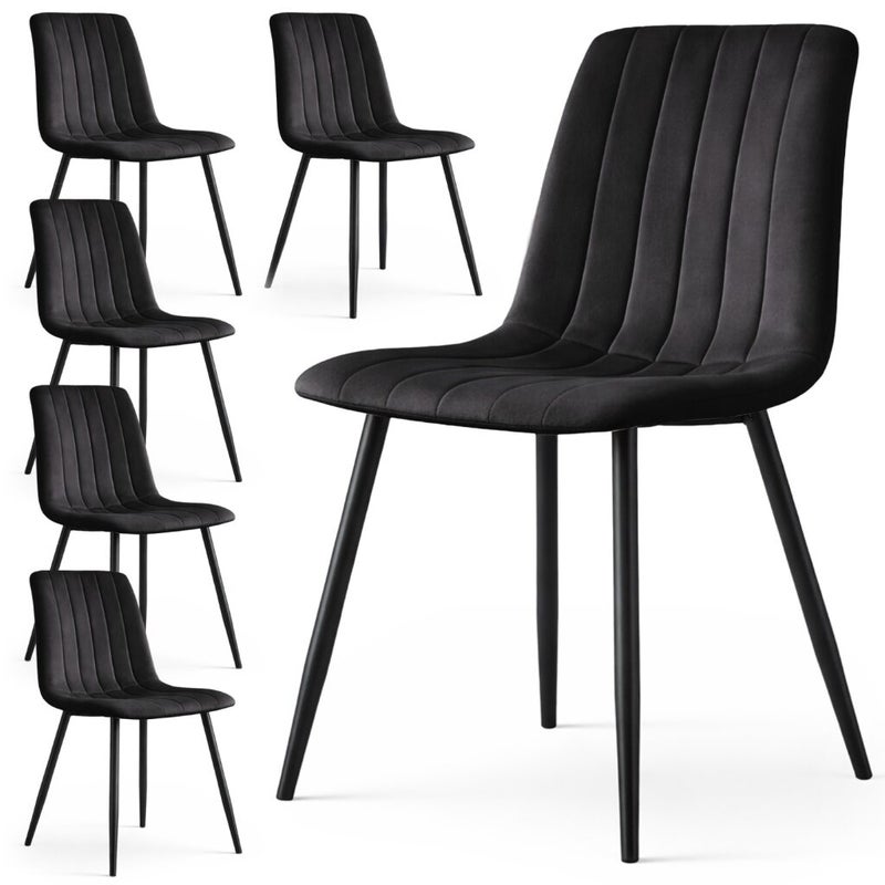 6x Welurowe krzesło tapicerowane pikowane Czarne LIVO Czarne nogi