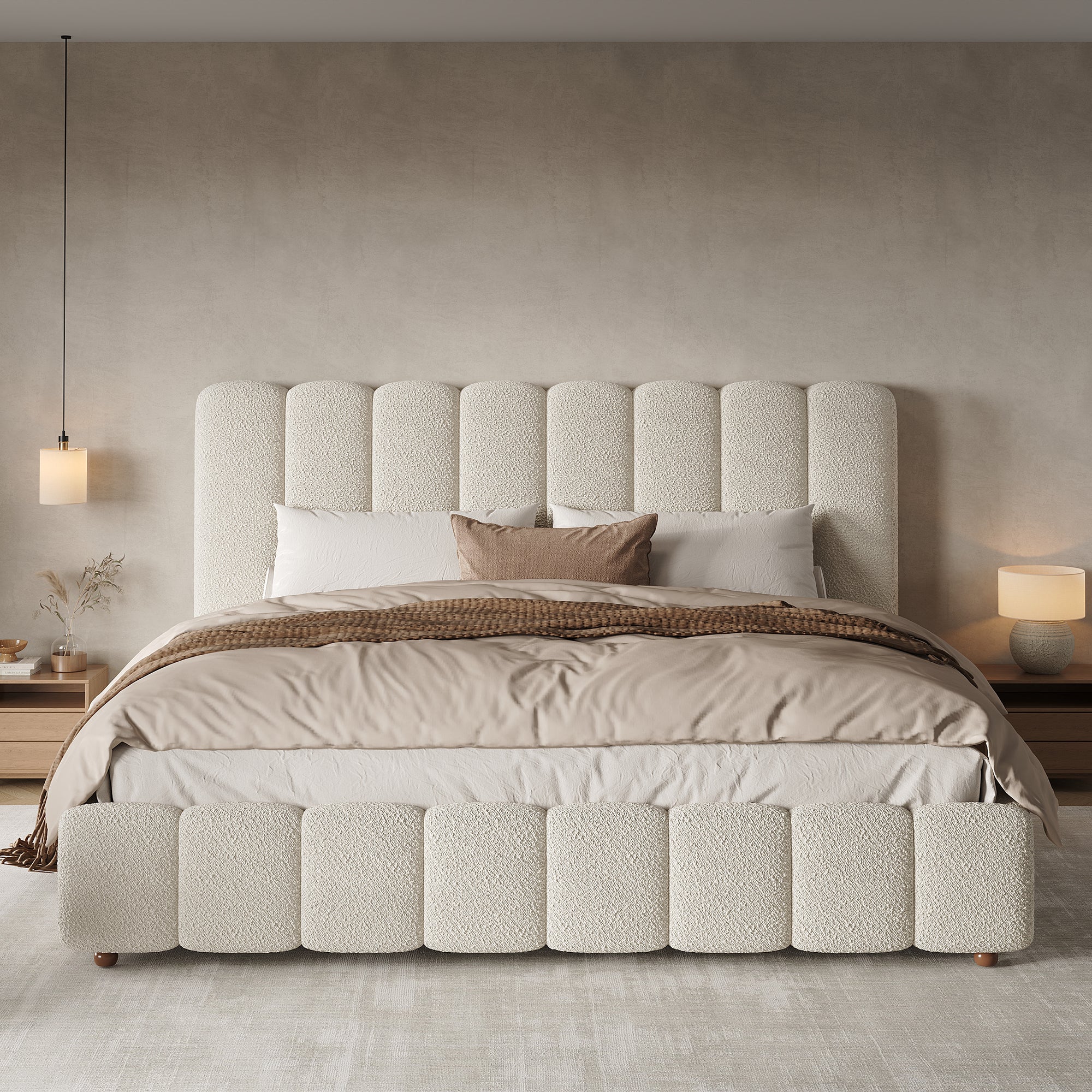 Lit Coffre 160x200 cm avec Hydraulique Rangement, lit capitonnée avec sommier à lattes, lit double en Tissu, blanc (Sans Matelas) - 2
