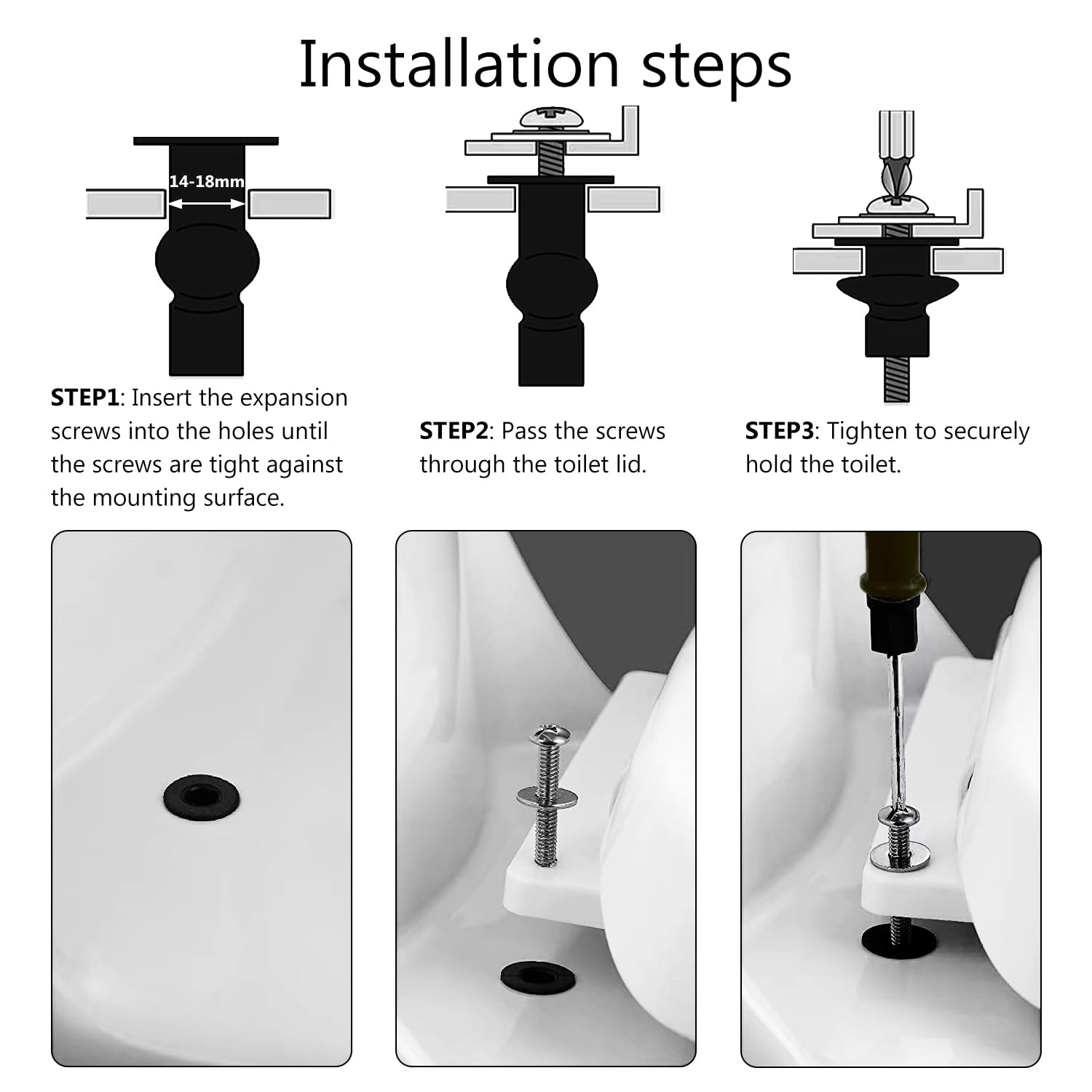 Fixation Abattant WC Vis, 4 Pièces Vis D'expansion pour Siège de Toilette, Convient aux Trous Borgnes Dans les Toilette - 5