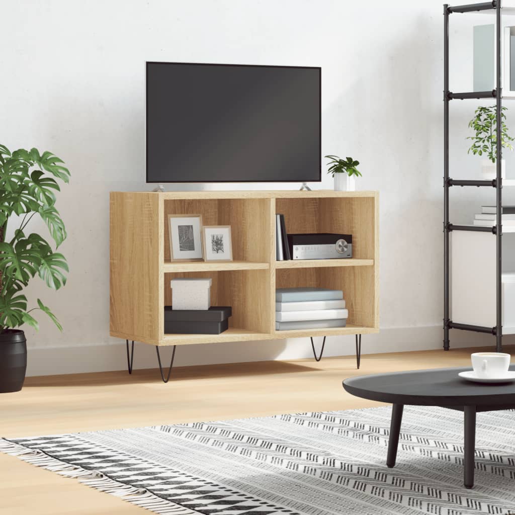 Furinno Jaya Meuble TV Grand – Chêne Blanc & Acier Inox – Jusqu’à 55 Pouces