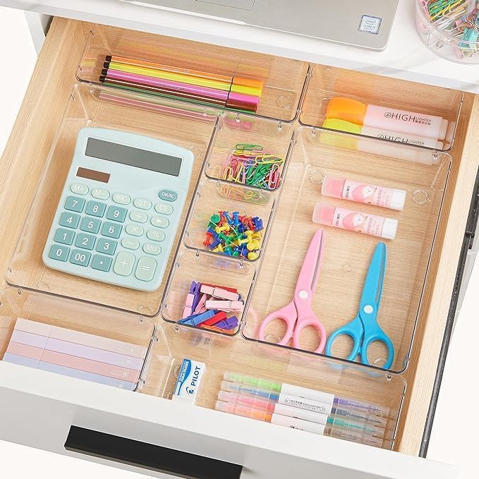 Lot de 15 Organisateurs de Tiroir – 4 Tailles, Rangement Tiroir en Plastique Transparent – Parfait pour Salle de Bain, Coiffeuse, Bureau, Cuisine - 5