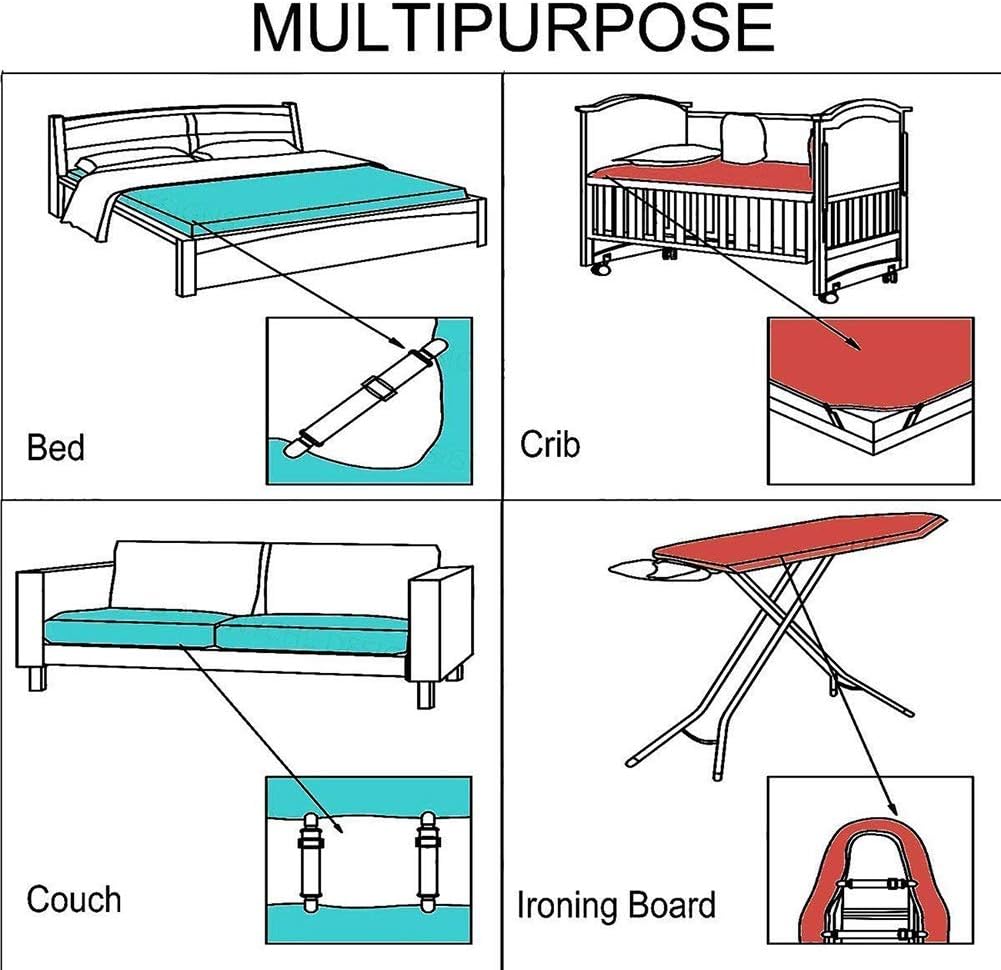 Lot de 12 tendeurs de draps élastiques réglables avec clips en métal pour draps, matelas, planche à repasser ou canapé - Blanc - 5