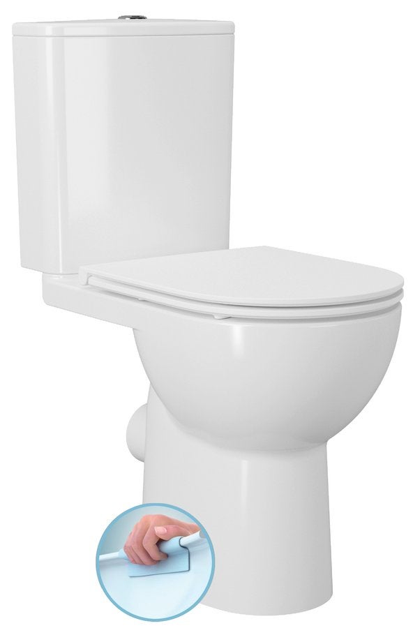 Kompakt WC 36x85x63 cm, podwyższone siedzisko 45 cm, Rimless, odpływ pionowy/poziomy, deska Slim Soft Close Easy Take, biały, Sanivex