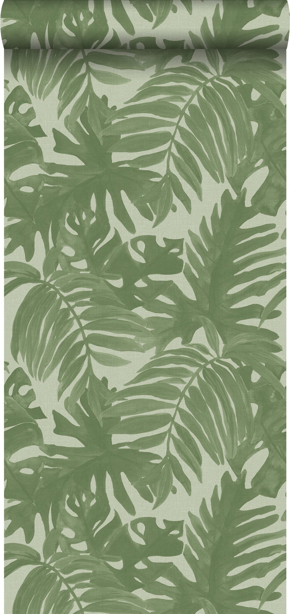 Papel pintado hojas tropicales verde oliva agrisado - 0,53 x 10,05 m - estahome