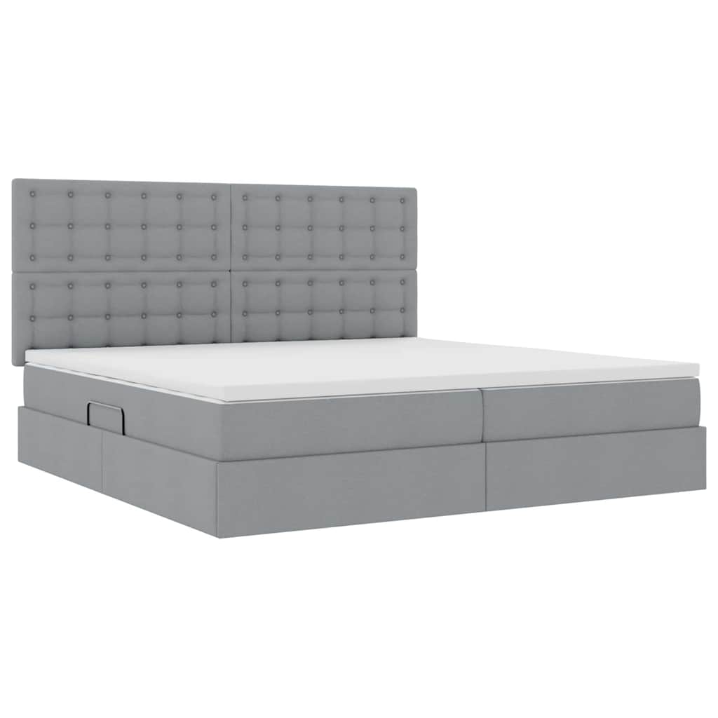 Lit avec rangement et matelas gris clair 200 x 200 cm tissu - 5