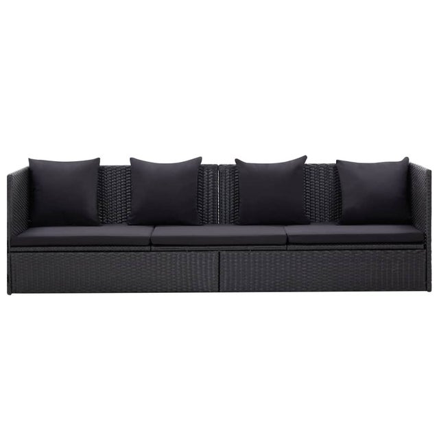 Cama para adultos | Sofá de jardín con cojines y almohadas ratán sintético negro CFW691082