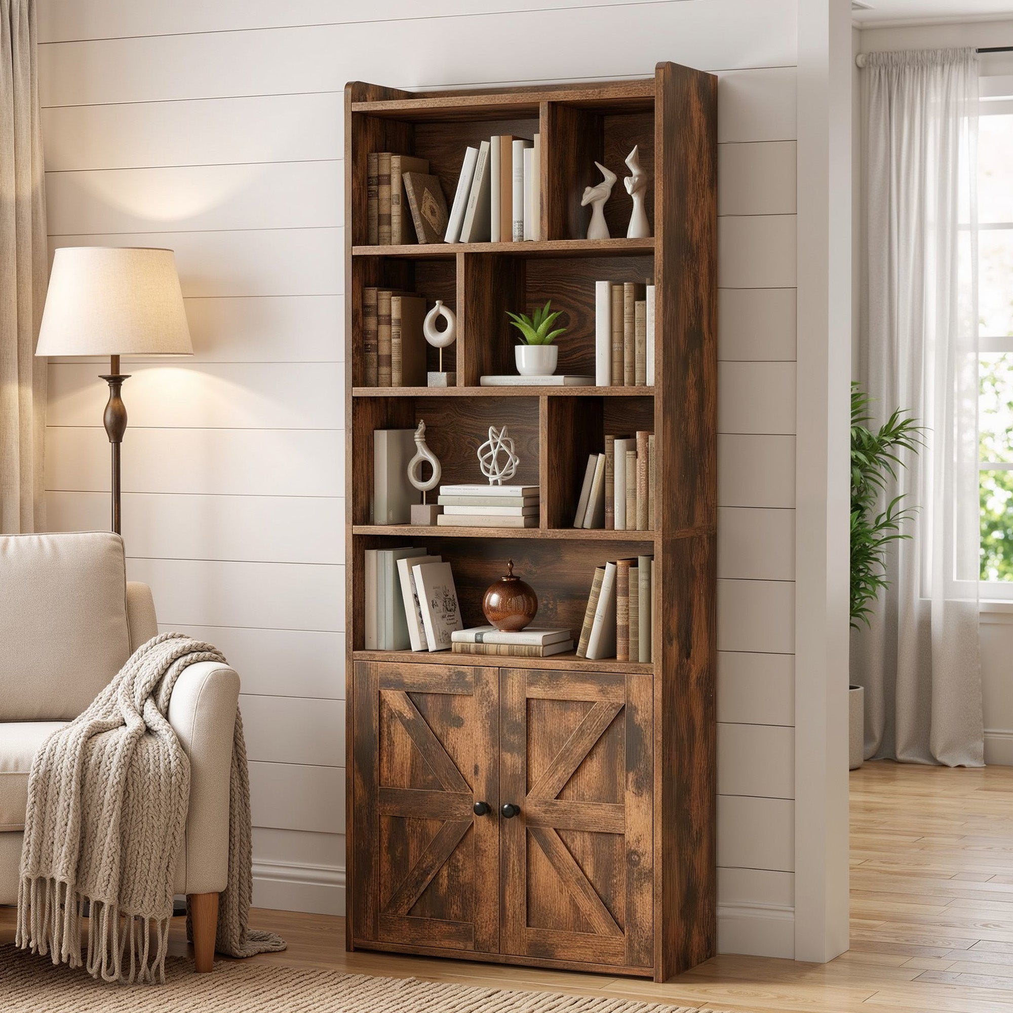 YITAHOME Bibliothèque 4 Étagères, Portes et Compartiments, Marron 60x30x159cm - 3