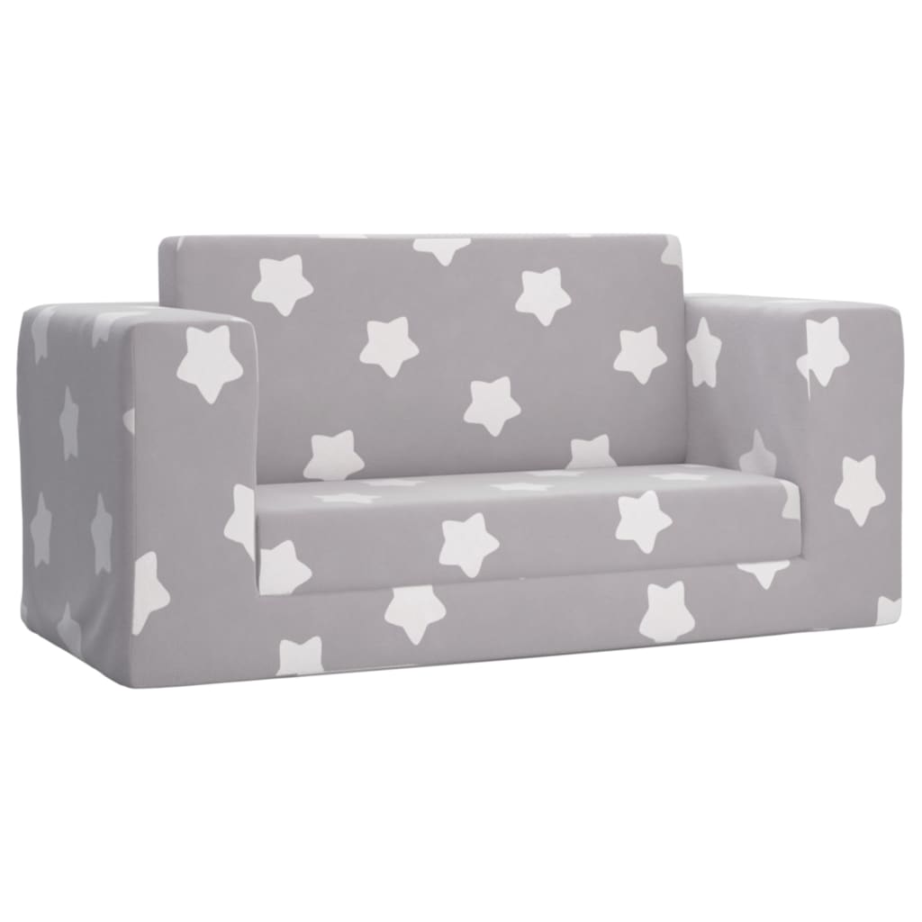 Sofá de niños de 2 plazas | sofá de salón | sofá de descanso felpa suave gris claro con estrellas cfw48798