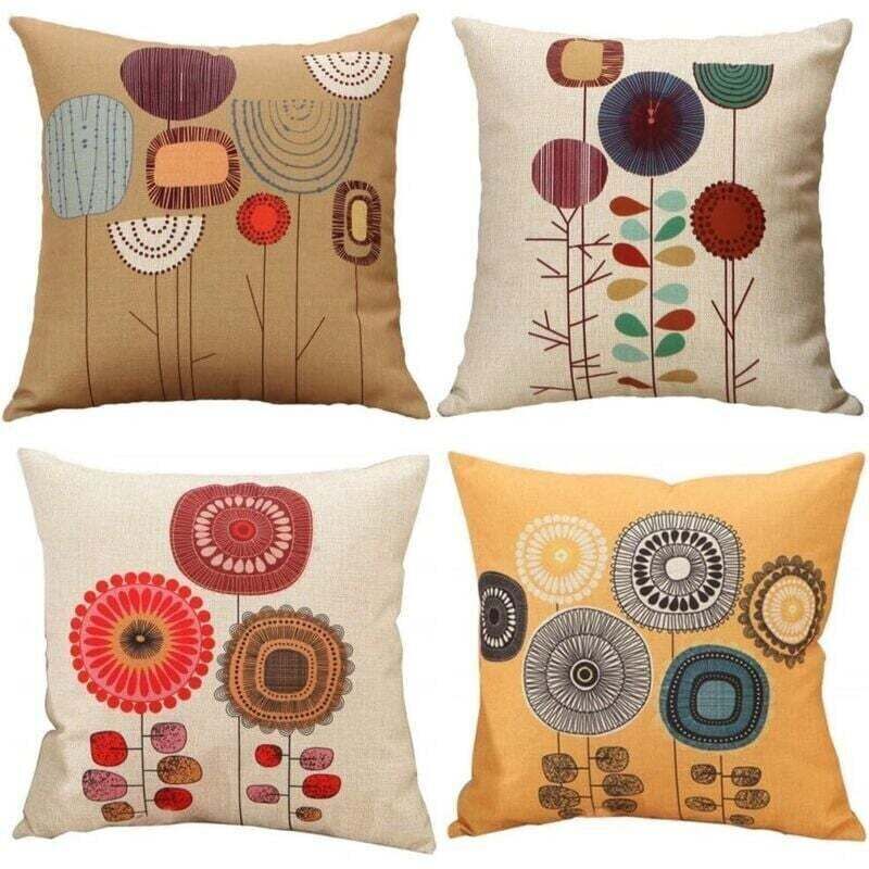 Set de 4 fețe de pernă din bumbac și in cu motiv de plante tropicale, 45 x 45 cm 4buc