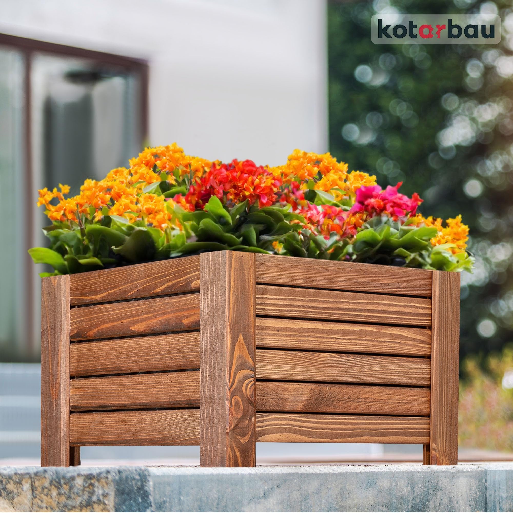 Pot de Fleurs en Bois 38 x 38 x 30 cm Jardinière en Pin Carbonisé Pot de Plantes Jardinière - Idéal pour Jardin Terrasse Balcon - Marron - KOTARBAU - 2