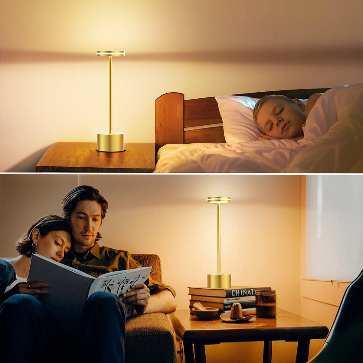 lampe de table sans fil rechargeable usb, lumiere bureau LED tactile puissante pile, 3 températures de couleur, pour chevet, interieur, exterieur - 3