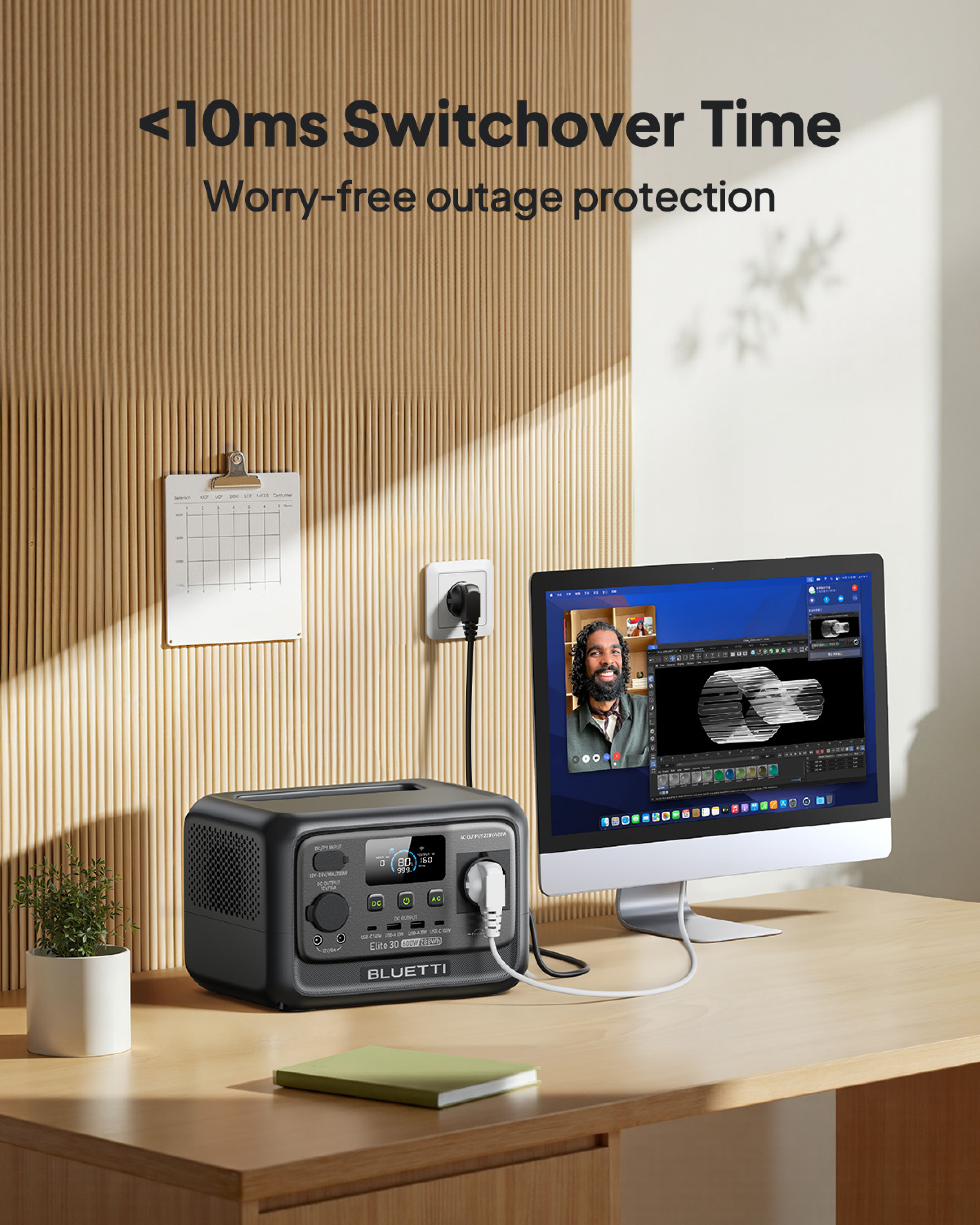 BLUETTI Elite 30 V2 Generador solar, con 200W Panel Solar, 288Wh Estación de Energía Portátil, 1 Tomas de CA 1800W, Ideal para Camping, emergencias - 8