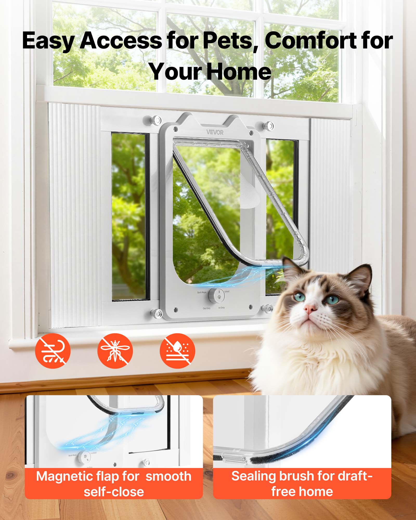 Aba ajustável para gato janela VEVOR 58,4-71,1 cm de comprimento, 4 modos travamento, para casa de animais de estimação, vidro de alta transparência - 4