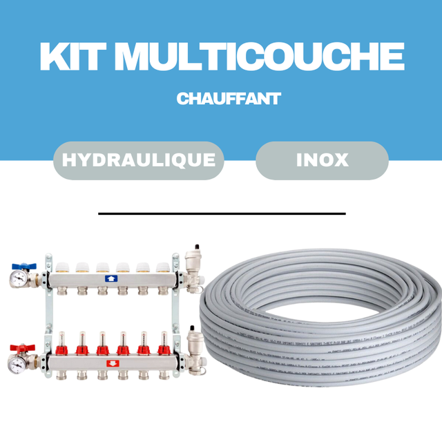 Kit plancher chauffant hydraulique 70 m² collecteur inox - tube multicouche