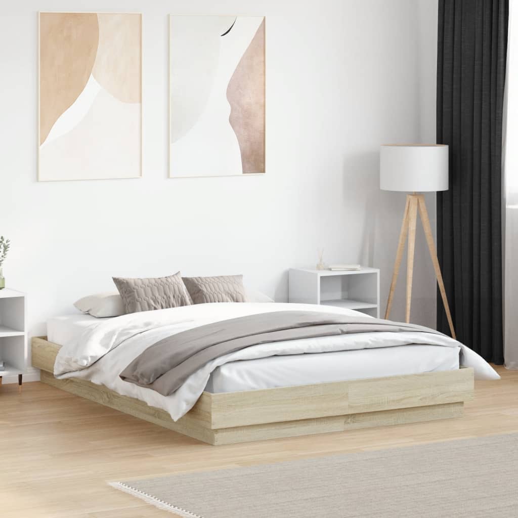 Vidaxl Estructura De Cama Con Luces Led Roble Sonoma 120X190 Cm , Leroy Merlin