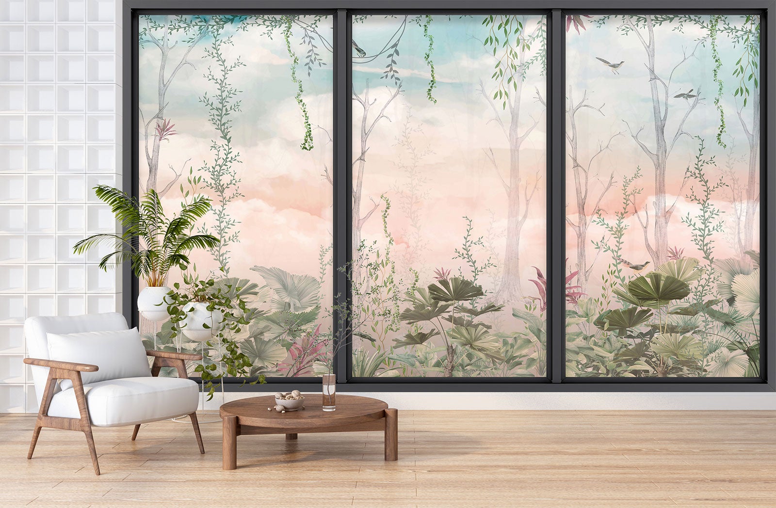 Papier peint panoramique intissé décoratif Trompe l'oeil baie vitrée - Forêt - L195 cm x H117 cm - 3