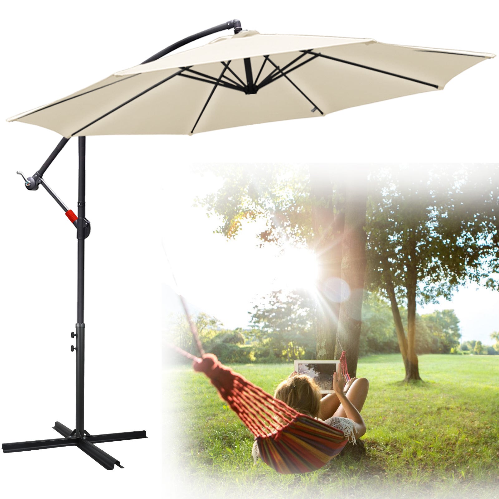 3m Parasol Parasol de jardin hydrofuge Parasol de terrasse UV30+ avec manivelle balcon Parasol de marché, Beige - 5