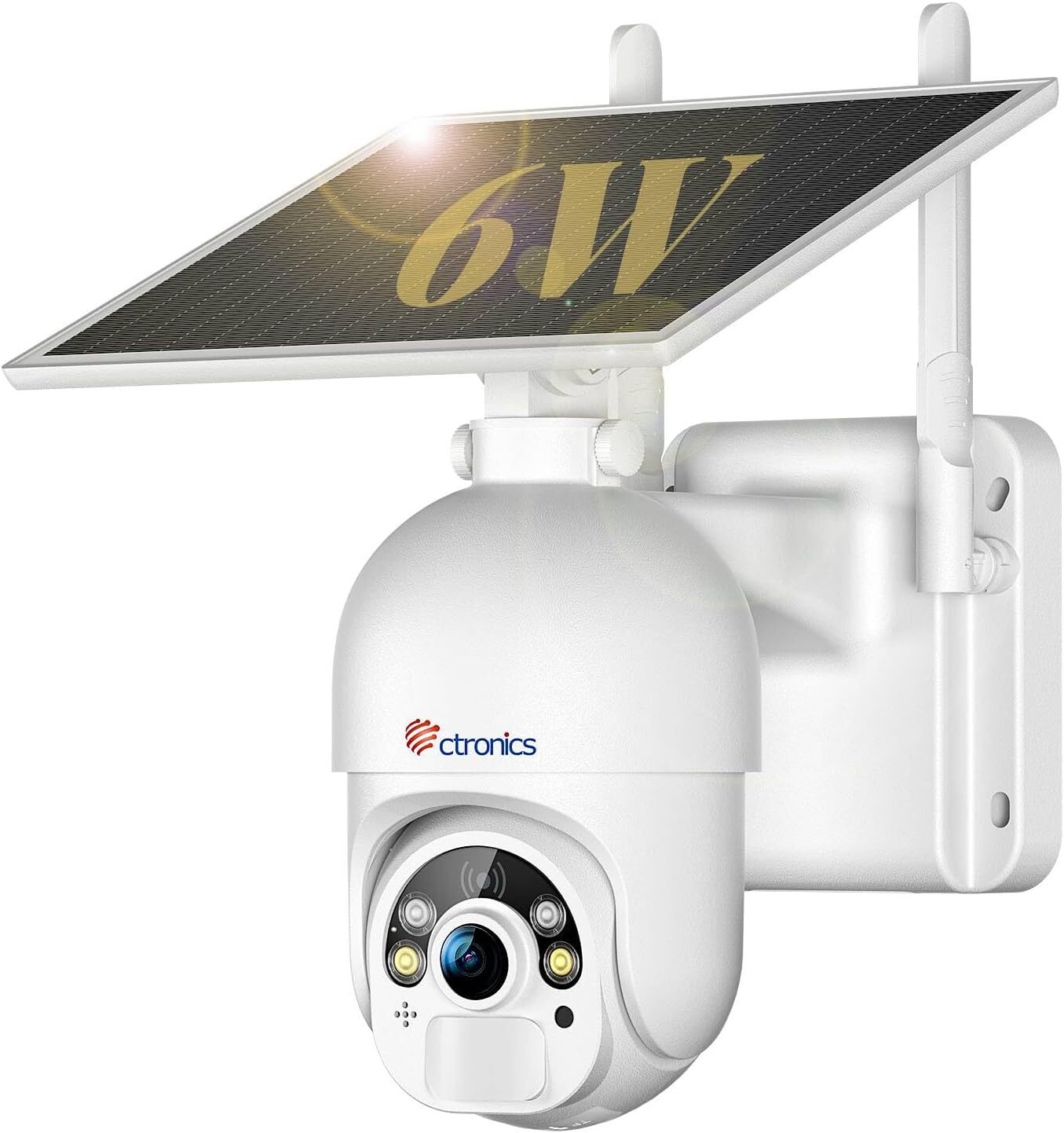 Ctronics Cameră de supraveghere solară exterior 2K, panou solar 6W, vedere nocturnă color 30m, proiector, PIR, audio bidirecțional, IP66