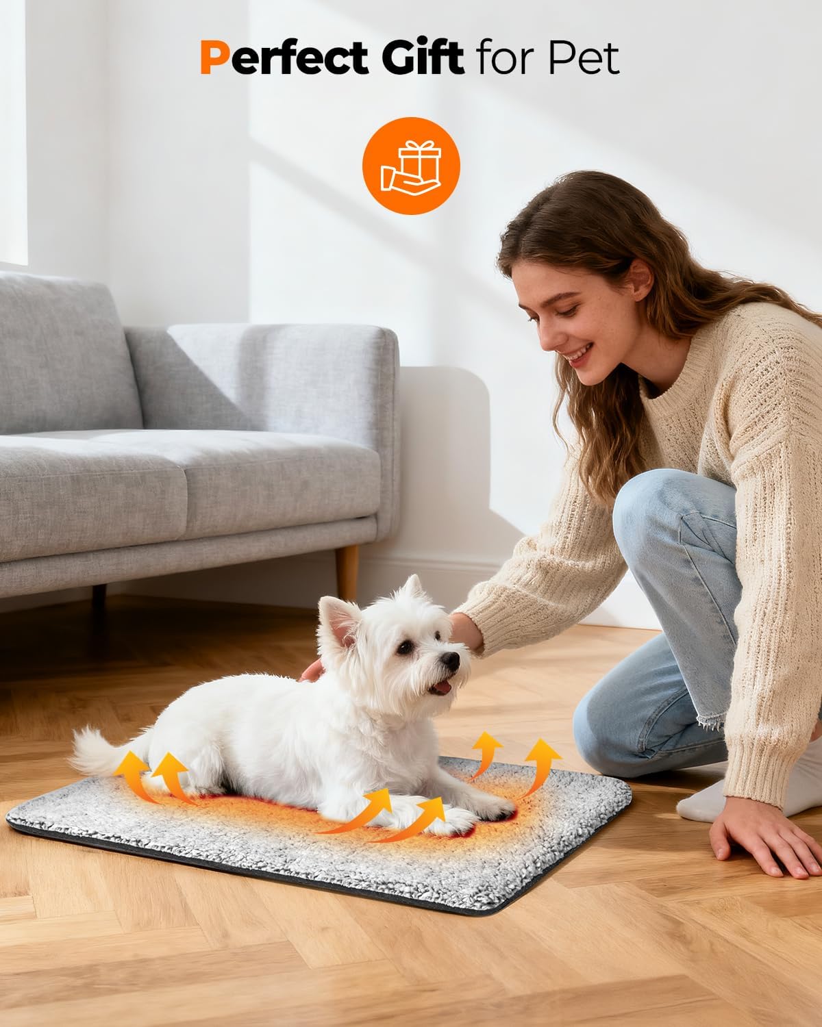 Samonagrzewające się legowisko dla kota, 50*70 cm; ultramiękka i ciepła mata do klatki dla psa, zmywalna, antypoślizgowa, jasnoszara. - 5