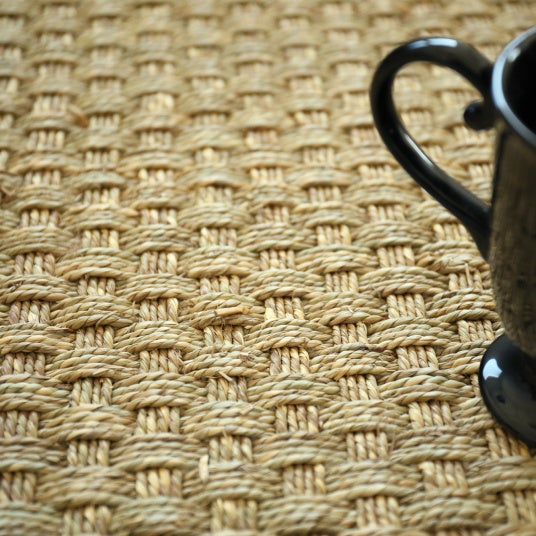 Tapis jonc de mer - Paro fin natté 4x4 - Ganse coton marron - 250 x 350 cm - 5
