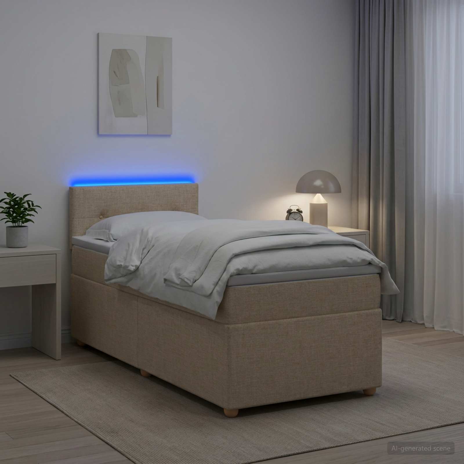 Cama con somier y colchón, color crema, 90 x 190 cm, tela. | Leroy Merlin