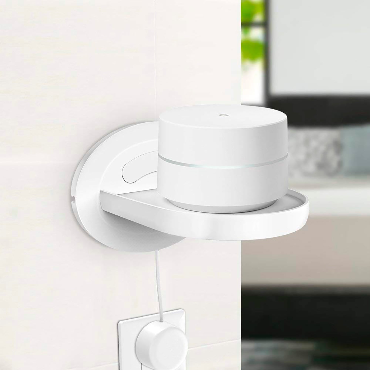 Soporte de pared para altavoces inteligentes Amazon Echo Dot/ Spot y Google Home/Mini con organizador de cable 15x5x12 Cm. Color: Blanco DAM - 2