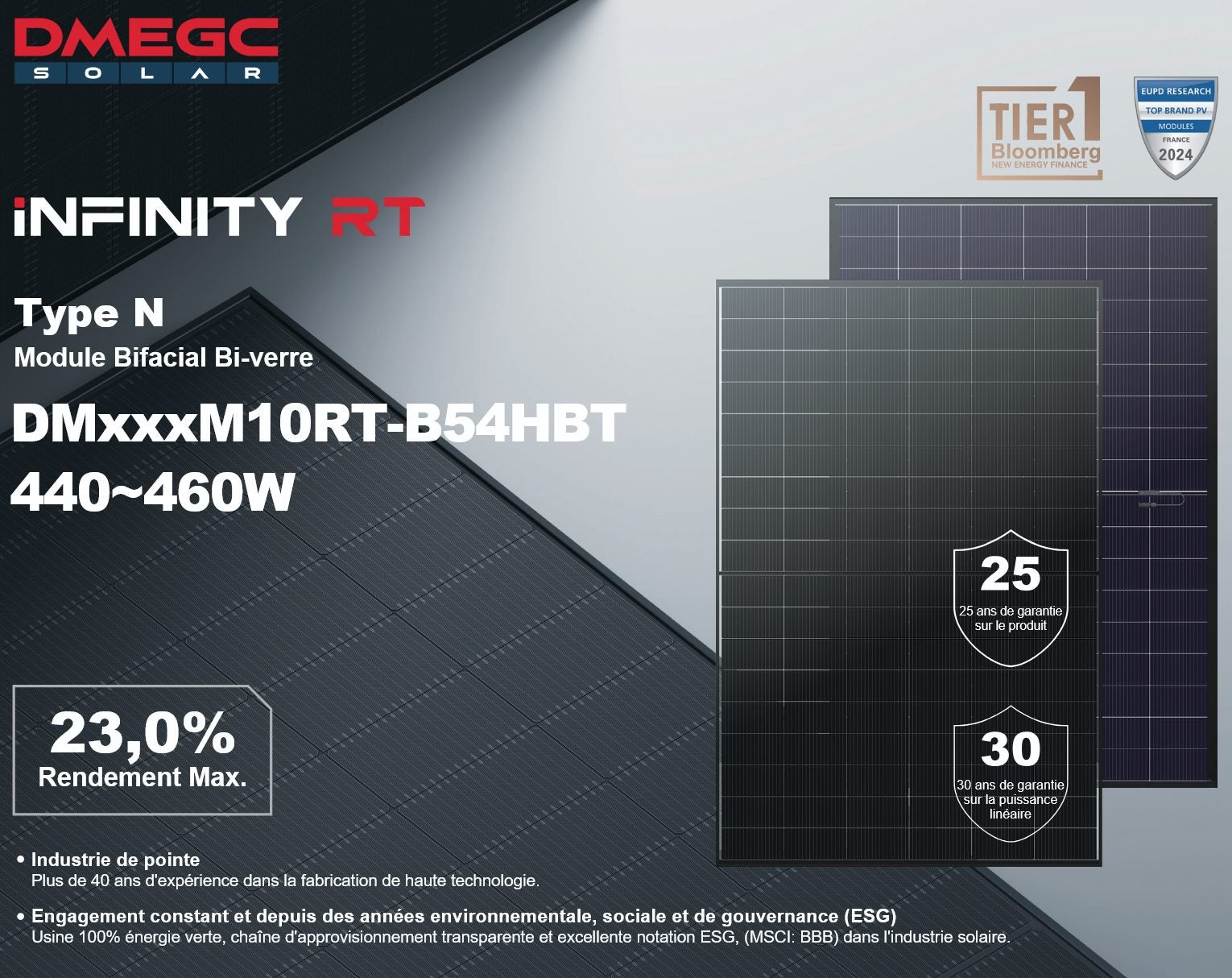 Lot de 20 Panneaux solaires 450Wc DMEGC Bifacial - Bi-verre - 3