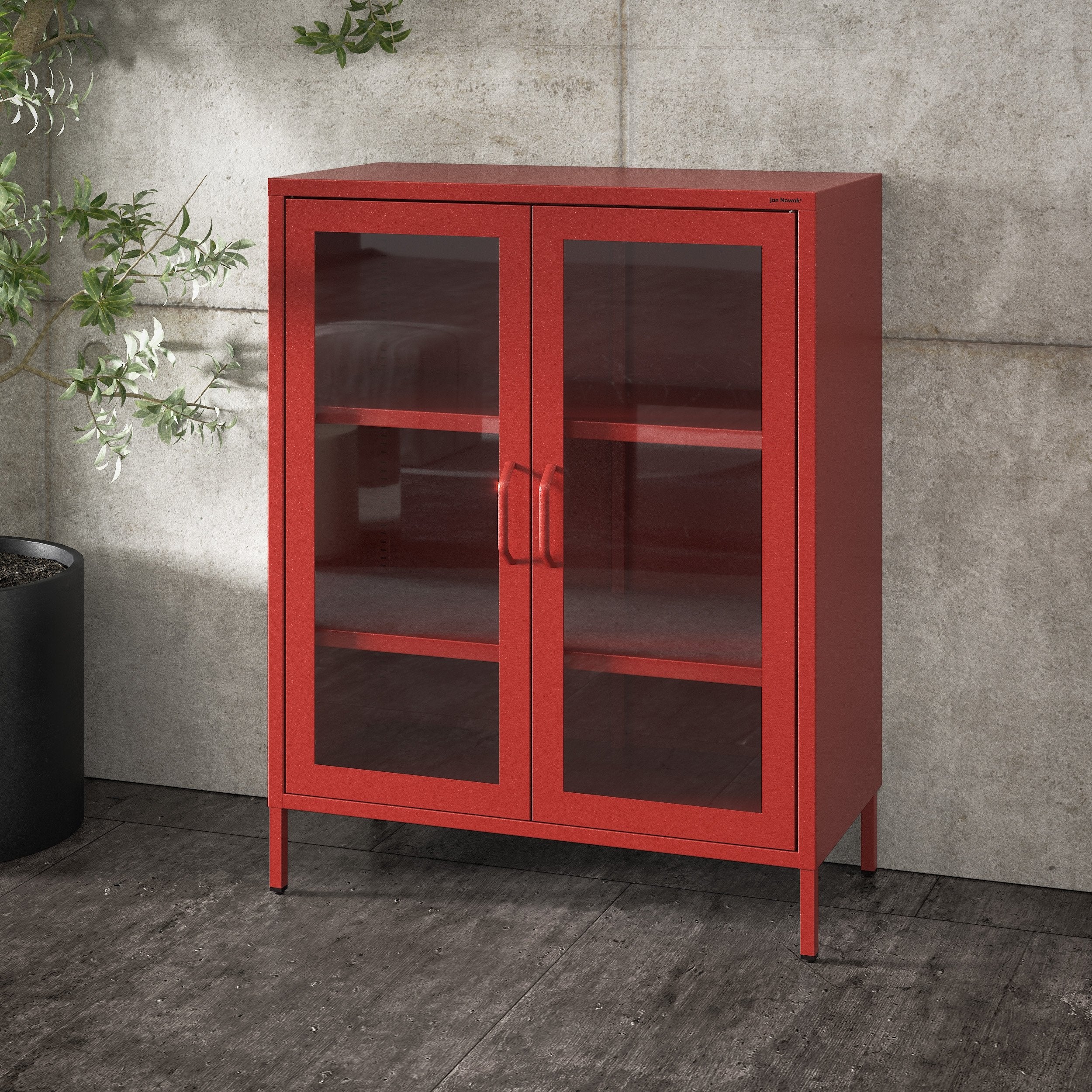 Witryna Ekspozycyjna z Metalu GINA – Czerwony – 80x101,5x40 cm – Szkło Hartowane