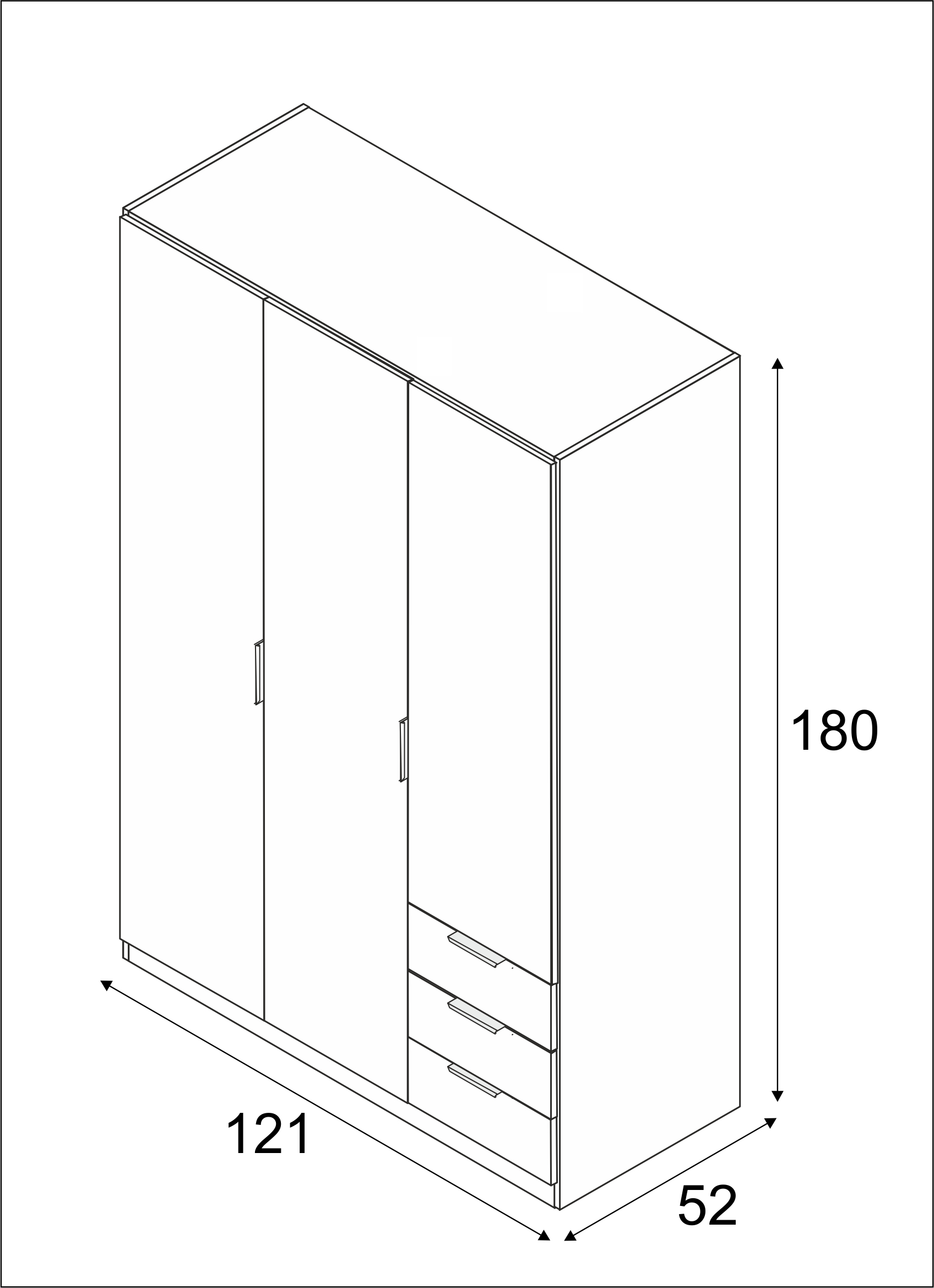 Mobelcenter – Armario Matrimonio 3 Puertas 3 Cajones – Color Blanco Artik y Roble Canadian – Ancho: 121 cm x Fondo: 52 cm x Alto: 180 cm - (0984) - 5