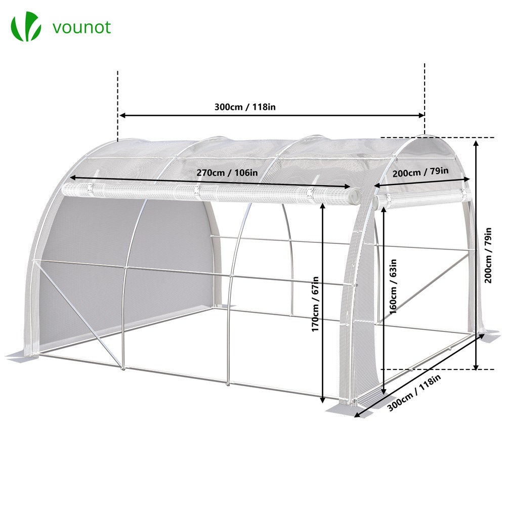 Serre de jardin tunnel Toute Saison 9m² - fenêtres et portes latérales zippées enroulables, barre anti-tempête - VOUNOT® - 2