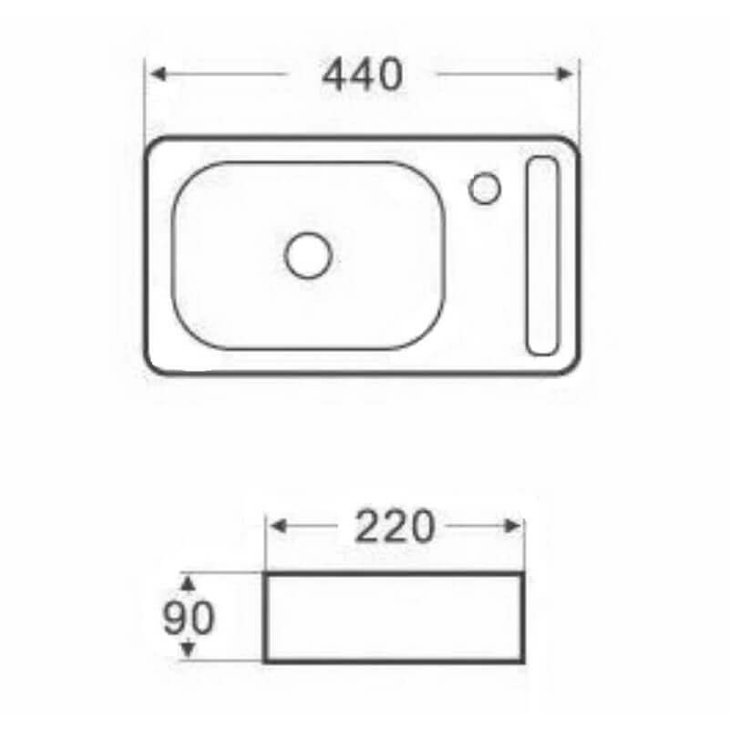 Lave main Rectangle 44 cm avec Porte serviette Céramique Blanc- Pratic - 2