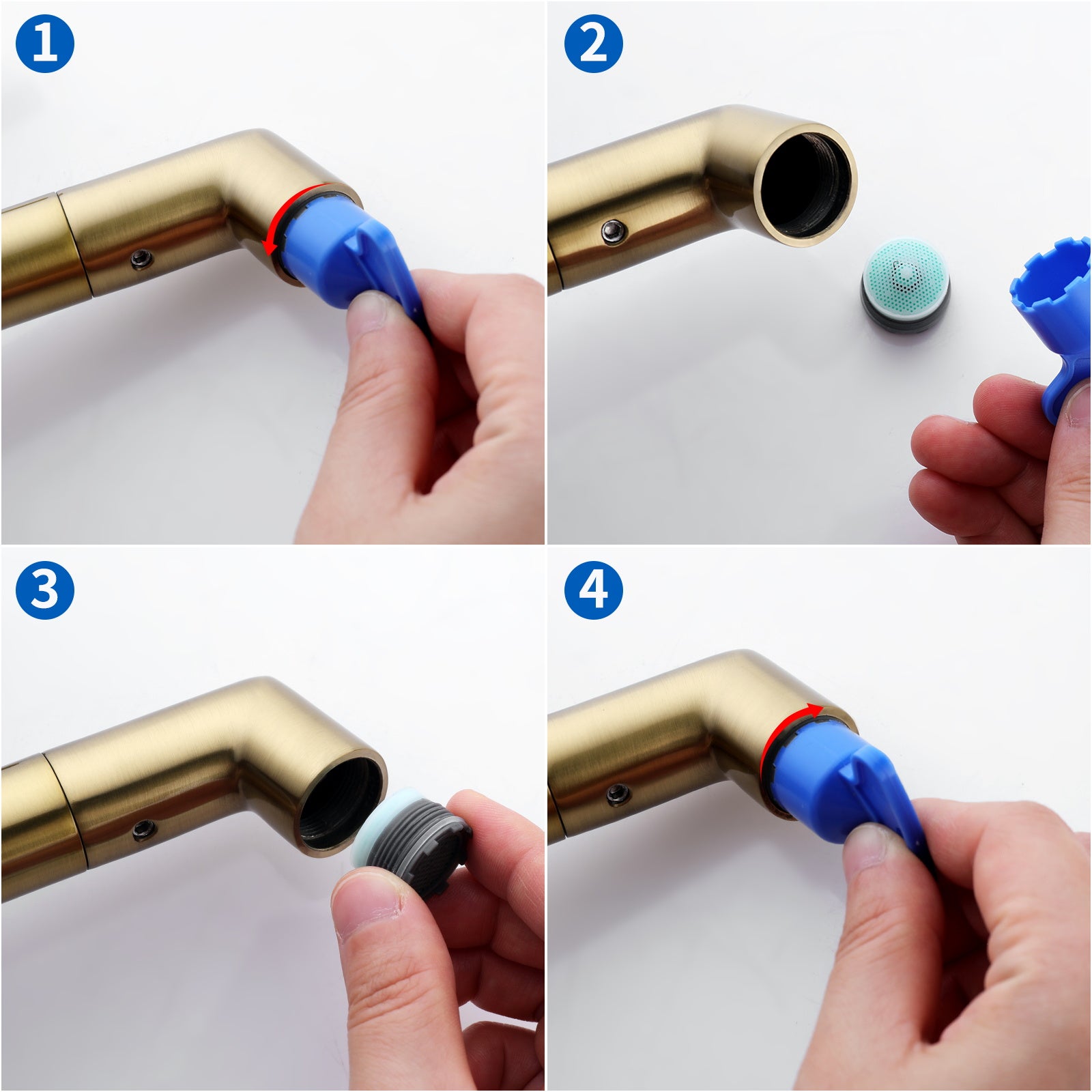 Robinet de Lavabo Bec Rotation à 360°, Mitigeur à Eau Chaude et Froide pour Vasque, Robinet de Salle de Bain avec Barboteur Démotable, Doré - 8