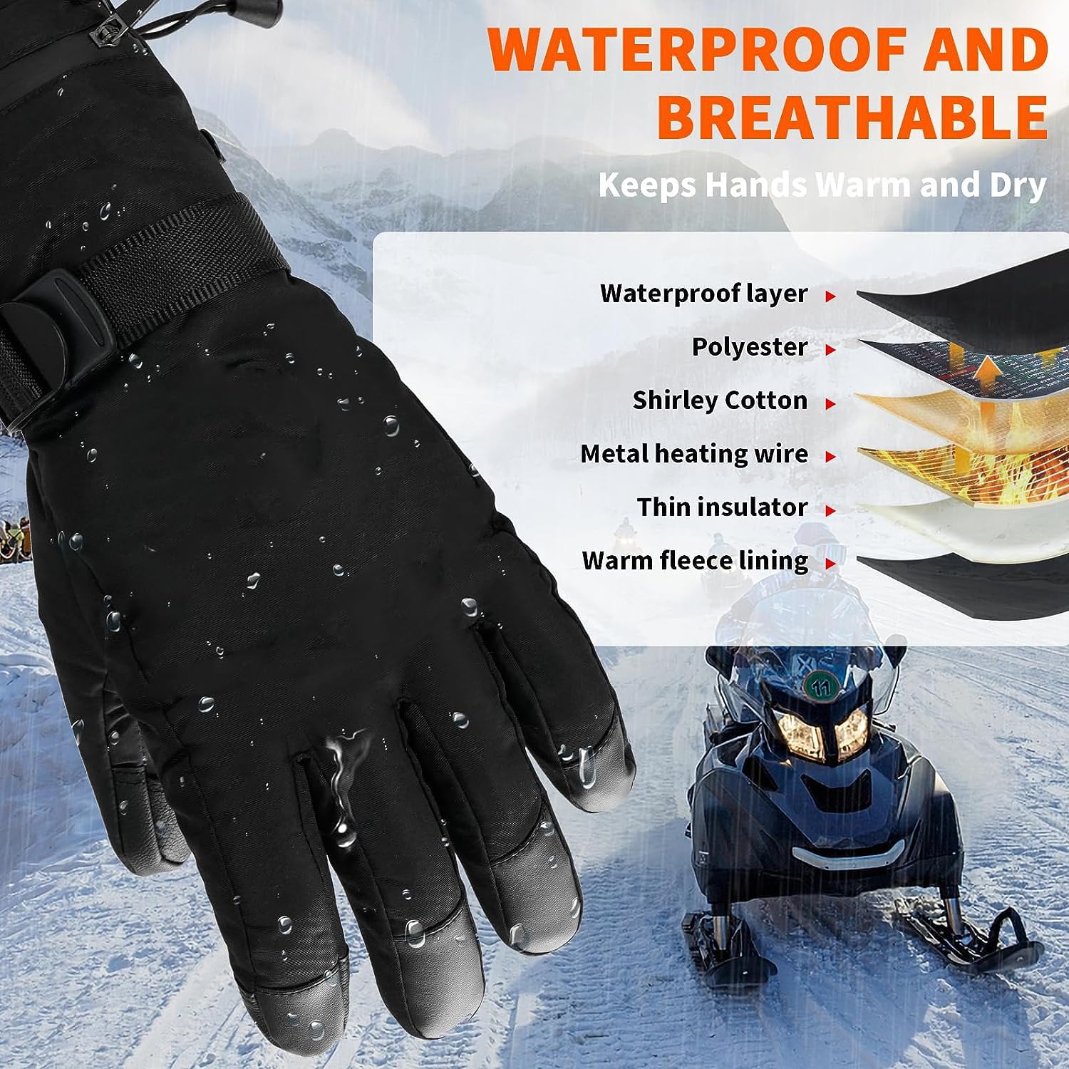 Gants Chauffants USB, Gants Chauffants pour Homme Femme, Chauffage Gants d'hiver Imperméables Écran Tactile pour Moto, Vélo, Ski, Patinage - 5