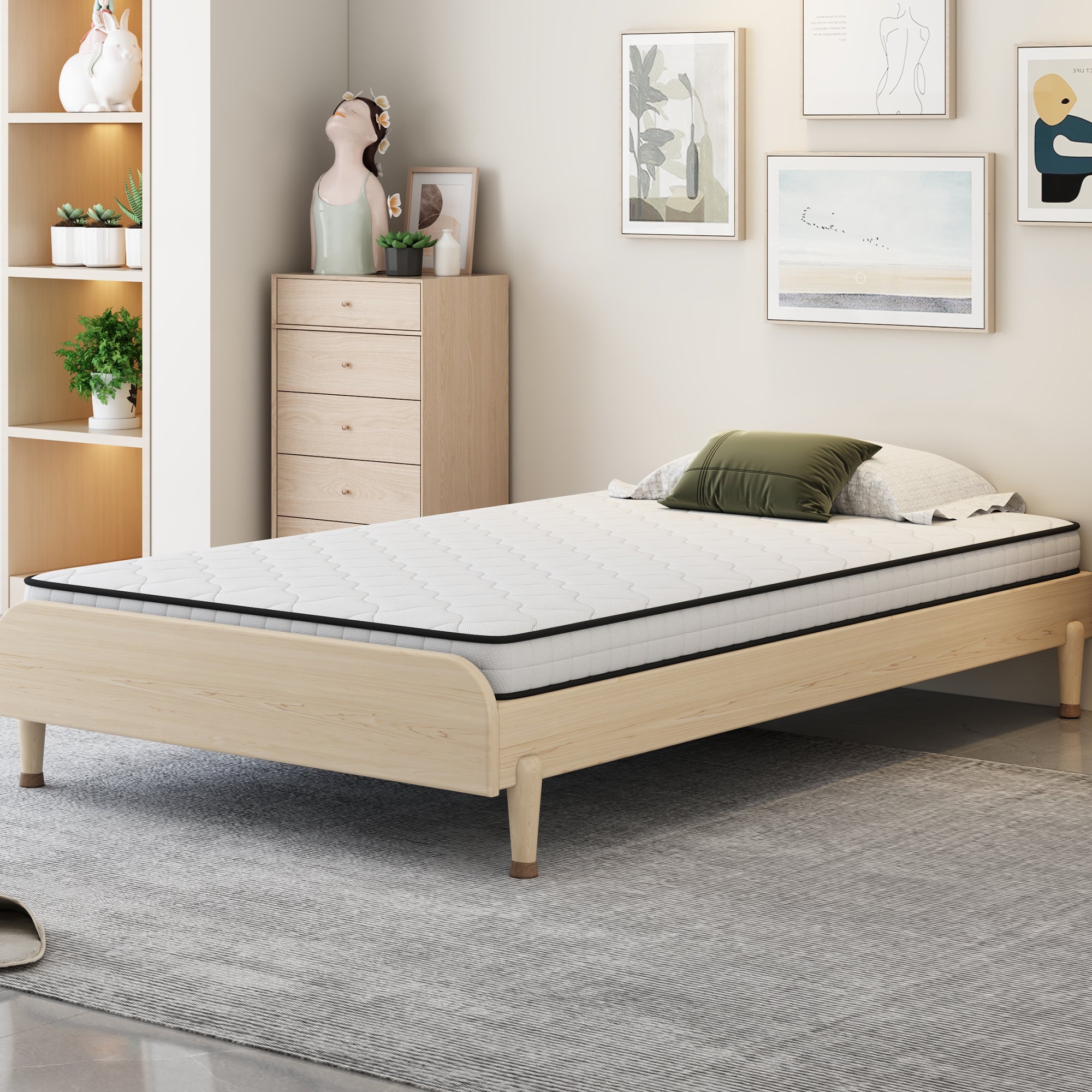 Materac kieszeniowy 90 x 200 cm - Moduły ergonomiczne i podparcie lędźwiowe, grubość 10 cm - Twardość H3 (średnio twardy) - Biały