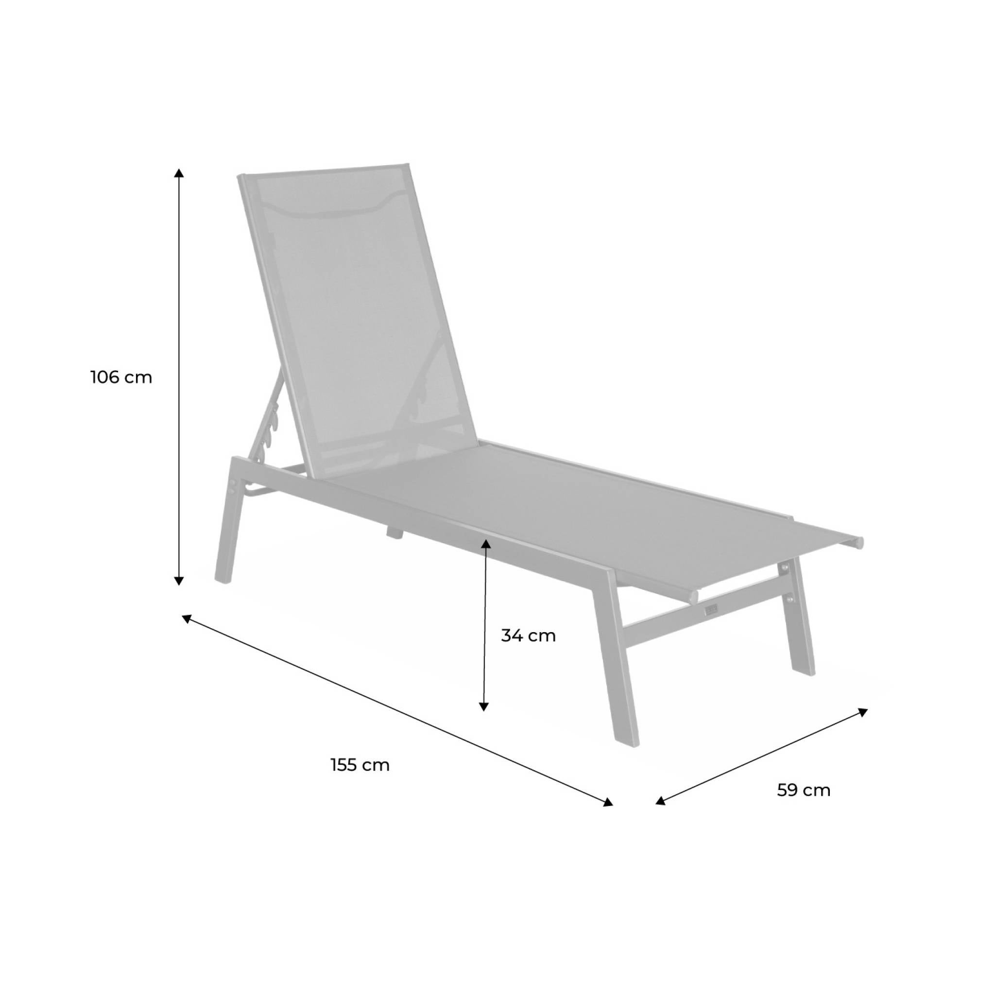 Lot de 2 transats noir. 5 positions. en textilène et métal. FLORA. L155 x P59 x H106cm FLORA - 9