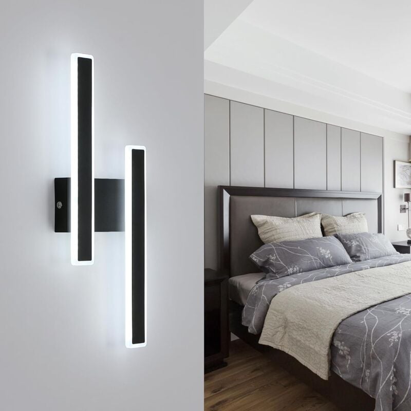 Lampa ścienna LED 32W 3600LM, nowoczesna czarna lampa na ścianę do salonu i sypialni (światło białe 6500K)