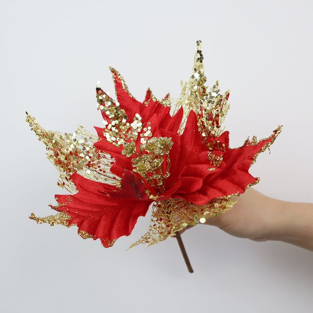 Alipis Fleurs Artificielles de Poinsettia de Noël : Lot de 12 fleurs de poinsettia artificielles à paillettes avec clips et tiges – Ornements de sapin de Noël pour Noël, mariage, bricolage, couronne Alipis Fleurs Artificielles de Poinsettia de Noël : Lot de 12 fleurs de poinsettia artificielles à paillettes avec clips et tiges – Ornements de sapin de Noël pour Noël, mariage, bricolage, couronne