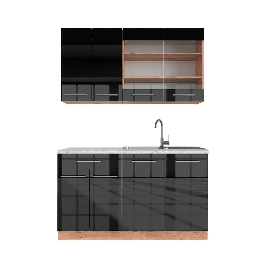 Vicco cuisine en angle R-Line, Noir Haute brillance/Anthracite, 227 x 287 cm sans plan de
