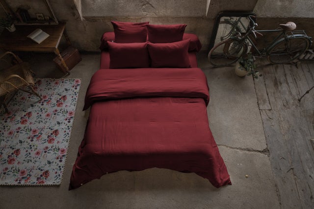 Housse de couette 260 x 240 cm – Double gaze de coton – Collection Gaïa – Coloris Bordeaux