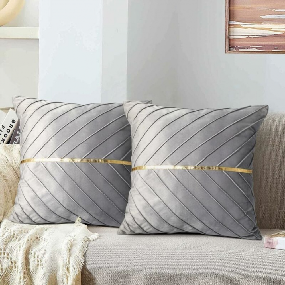 Set Di 4 Federe Per Cuscini 45x45 Cm - Motivo Paesaggistico Grigio Chiaro, In Lino Ecologico, Con Cerniera, Per Divano E Letto