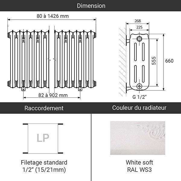 Support Radiateur Blanc 85mm - Fixation Solide Et Discrète - Pour Intérieur