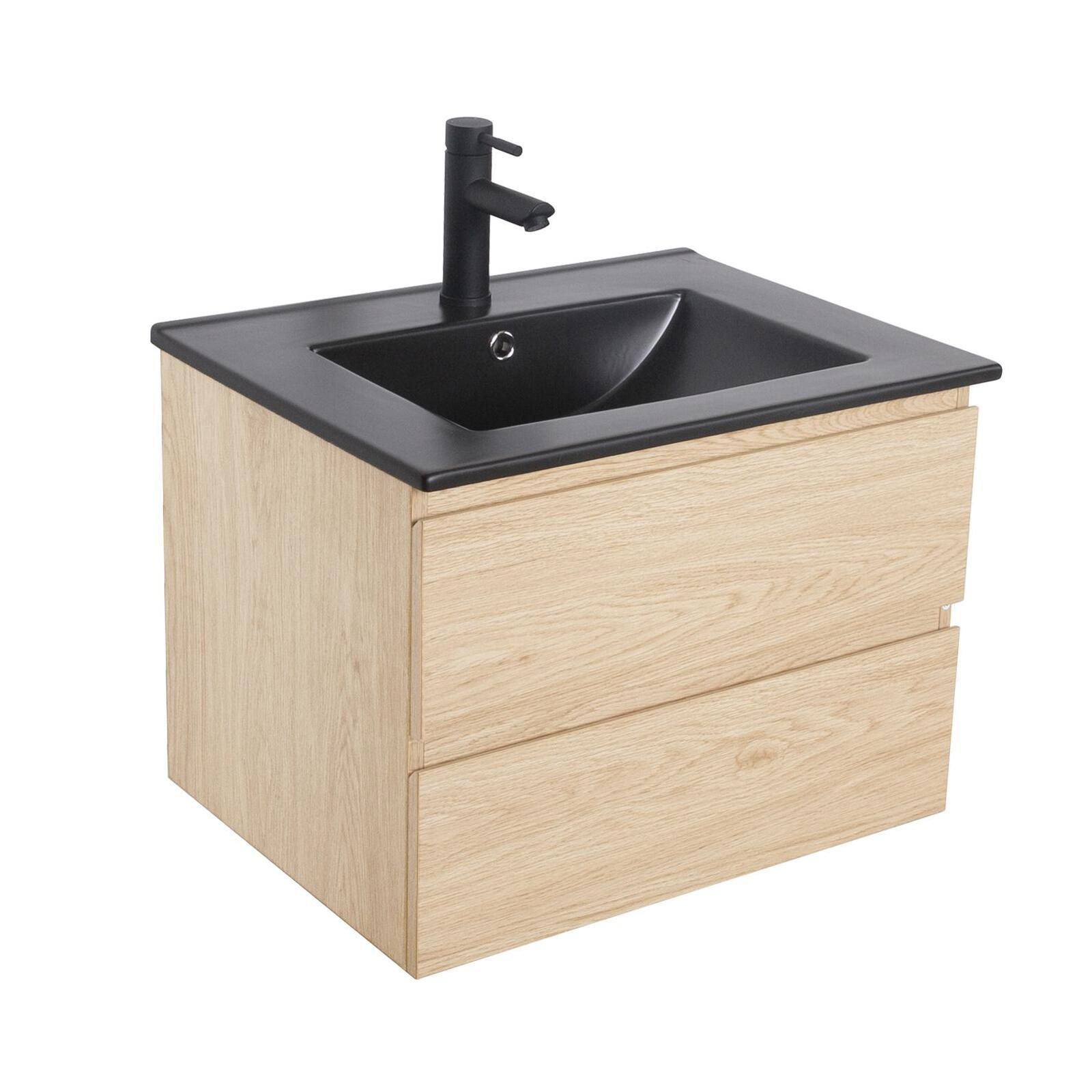 Ensemble simple vasque SORRENTO 60cm avec plan céramique et robinet noir - 2