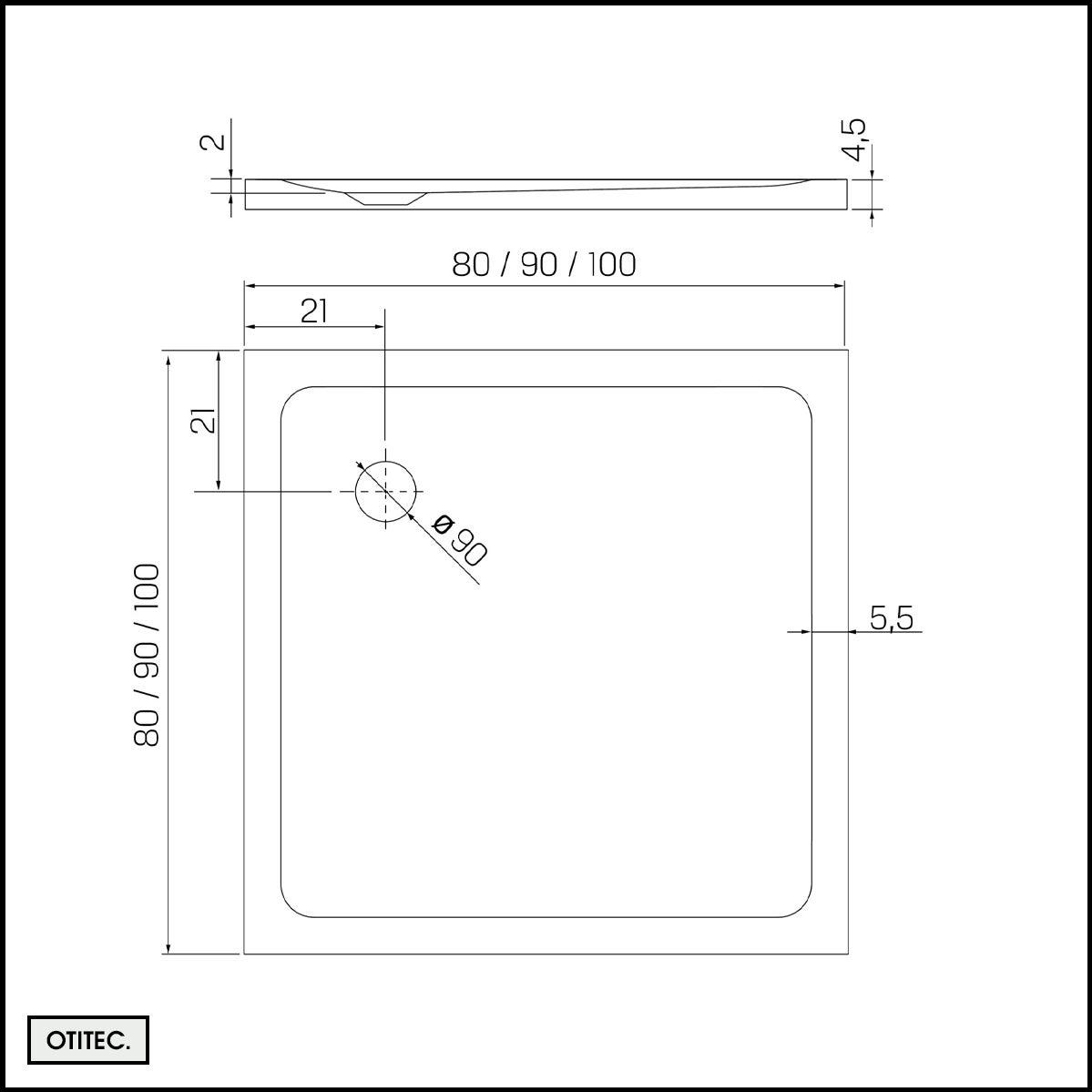 Receveur de Douche Carré - 80 x 80 x 4,5 cm - Blanc Effet Pierre - avec Siphon OFFERT - MOON STONE - 5