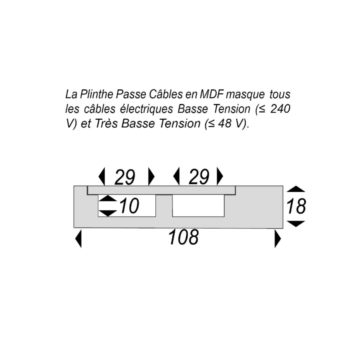 Lot de 5 Plinthes MDF Passes-câbles à couvercle AV, L.2,44 m x H.10,8 cm, Ep.18 mm - 5