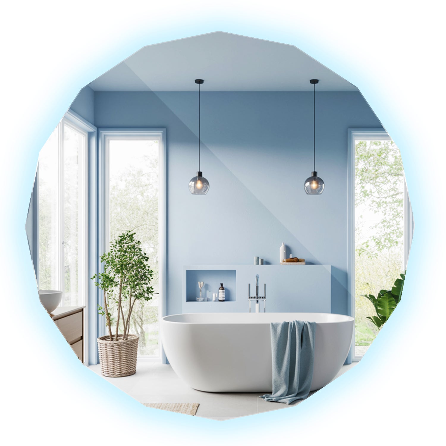 Lustro Podświetlane LED – Modny Kształt Regularny Wielokątny- zimna barwa - 100x100 cm - TULUP