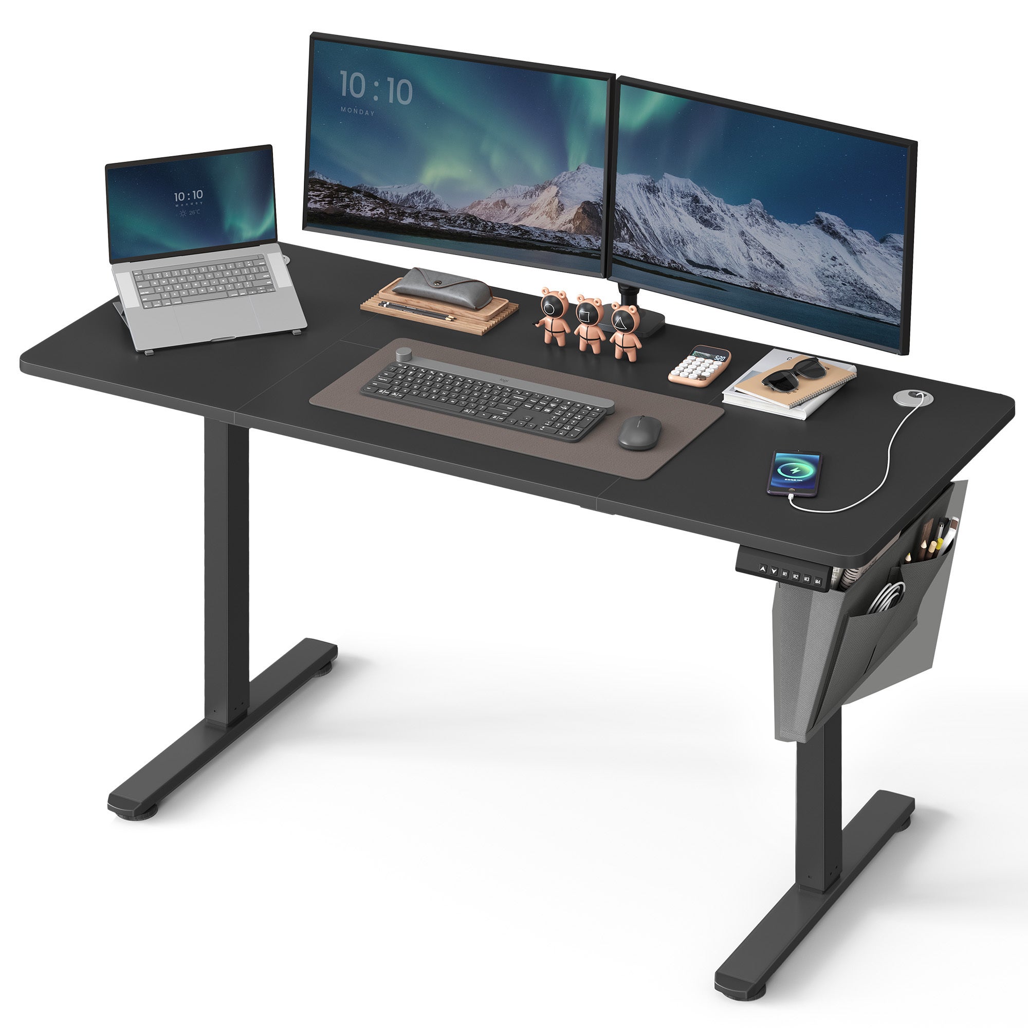 Bureau Électrique Assis-Debout, Bureau Réglable en Hauteur, 60 x 140 x (72-120) cm, 4 Hauteurs Mémorisables, Pochette de Rangement, Noir - 6