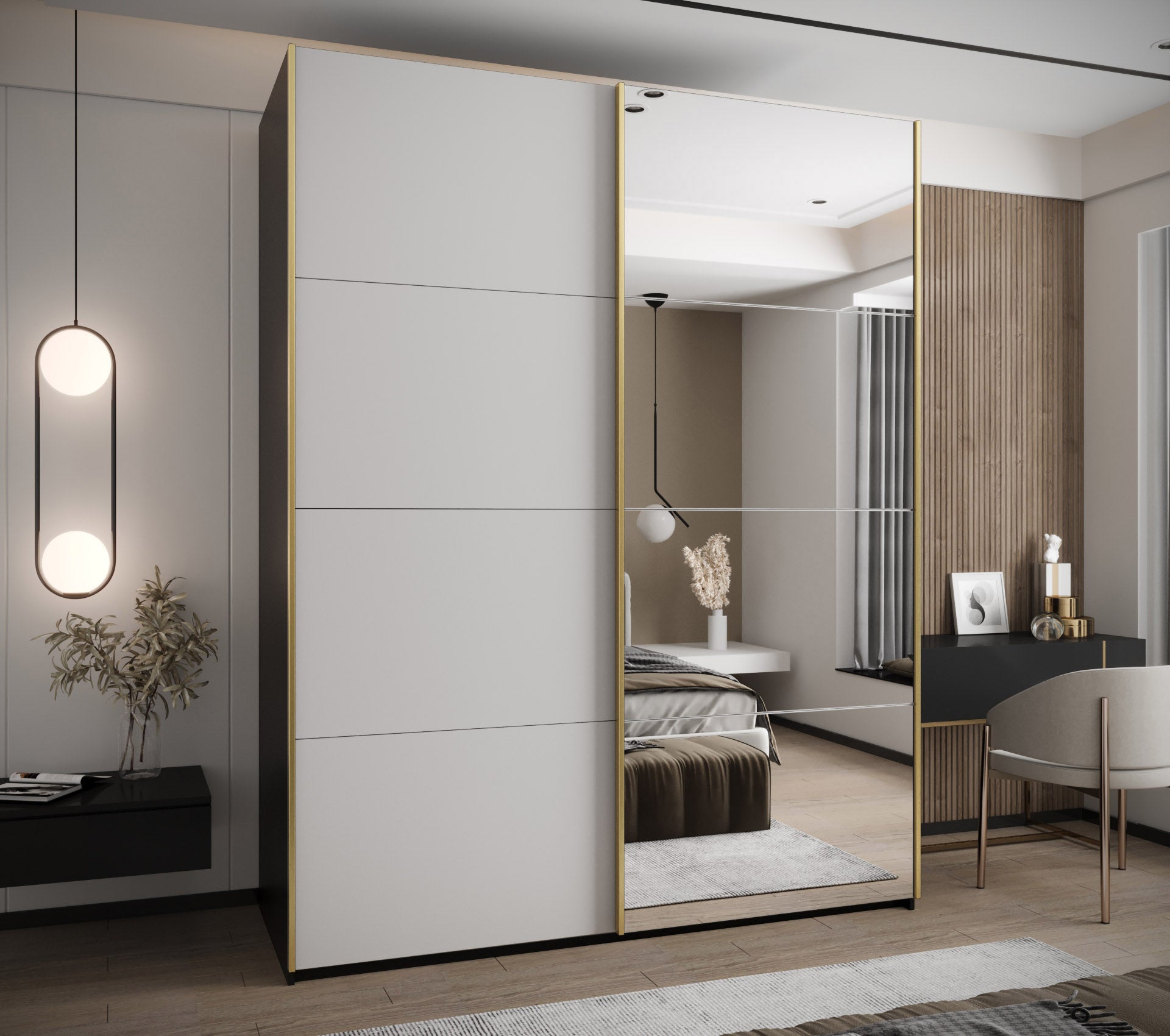 Szafa przesuwna wysoka Lux 3 190 x 64 x 245,5 cm czarny + biały + u. złoty - Abiks Meble - 2