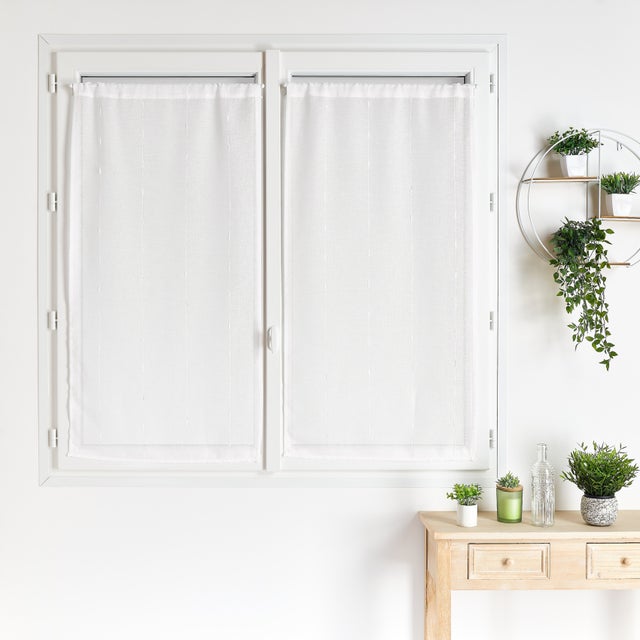 Visillo Para Puerta De Cocina (1 Unidad, Semitransparente, J13, 120 X 150 Cm), Diseño De Flores, Color Blanco